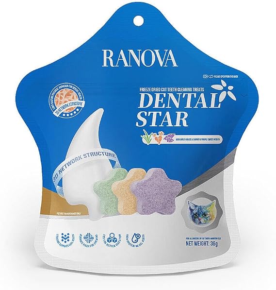Ranova Kediler İçin Dondurularak Kurutulmuş Karışık Dental Ödül Havuç Arpa Çimi Mor Tatlı Patates Aromalı 36 gr