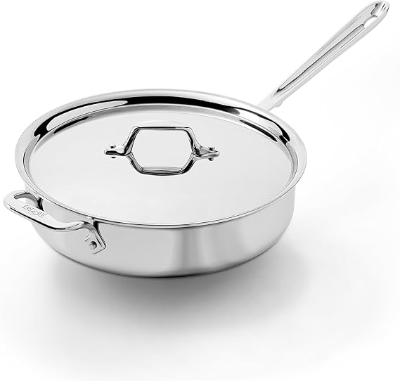 All-Clad D3 Stainless Steel 4 Qt Saute Pan with Lid, Made in the USA | The Original Bonded Professional Cookware, Large Saute Pan , Induction Compatible, Oven Safe up to 600F