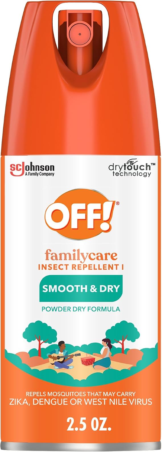OFF! Family Care Travel Size Mosquito & Tick Repellent Aerosol, Smooth & Dry Bug Spray for The Beach, Backyard, Picnics and More, 2.5 oz.