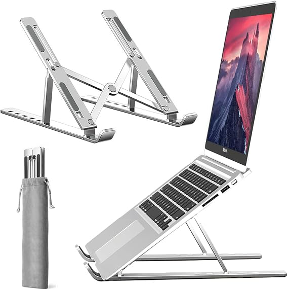 Laptop Stand, Computer Tablet Stand Laptop Holder Riser Ergonomic Aluminum Adjustable 6 Angle Foldable Portable Desktop Holder Compatible with MacBook,iPad, HP, Dell, Lenovo 10-15.6- Silver
