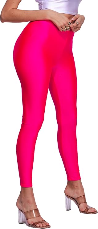 Shiny Leggings High Waist Neon Leggings Elastic Stretch Skinny Comfy Lightweight Pants Tights Disco Party Rave