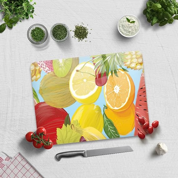 DECORITA Ekşi Meyveler | Cam Kesme Tahtası (30cm x 40cm)