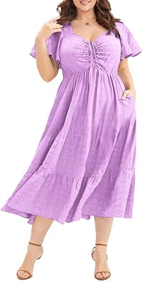 Eytino Womens Plus Size Summer Dress Short Sleeve Sweetheart Neck Ruffle Tiered Maxi Long Dresses1X-5X