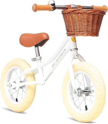 ACEGER 12 Kids Balance Bike with Basket, No Pedal Toddler Bicycle for Early Learning Leg Strength and Steady Balancing, Durable Frame&Tool-Free Adjustable Seat, Gift Bike for 2-5 Kids
