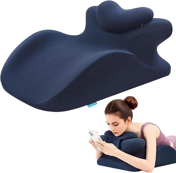 Adaptive Hip Pillow for Couples, Memory Foam Ergonomic Elevation Bed Support Pillow for Back Pain & Post Surgery Recovery, Reading Cushion with Removable Washable Cover & AntiSlip Base (Blue)