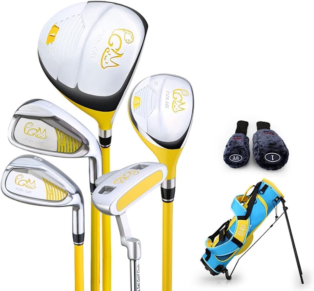 PGM Junior Golf Club Complete Set for Kids 3-5 Years Old Golf Clubs with Stand Bag and 2 Head Covers, Right-Handed, Yellow