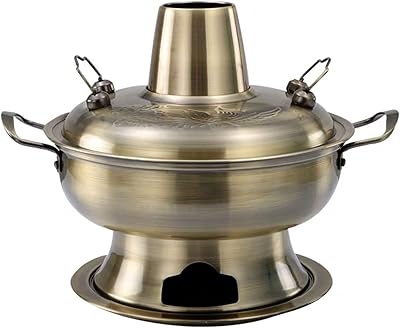 Copper hot Pot, Vintage Shabu Pot,Stainless Steel Charcoal Hot Pot ,Cooker Chinese Soup Pan Cooking Cookware Pot ,for Home Party RestaurantBronze,32cm