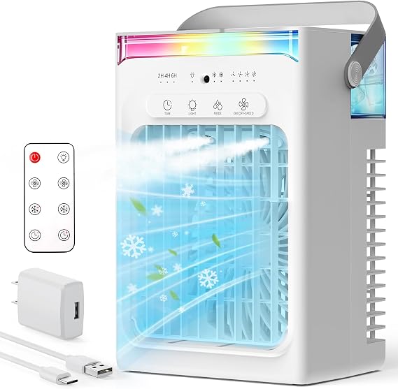 Mini Evaporative Cooler, Mist Fan Portable Air Conditioners, White