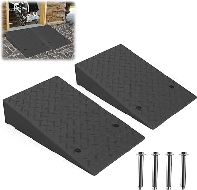 Rubber Threshold Ramp 5.12 Inch Rise, Wheelchair Rubber Door Ramp with Non-Slip Surface, Home Step Ramp with Channel for WheelchairsCarsScooters2PCS, 2200LBs Loading