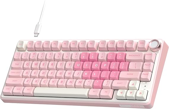 RK ROYAL KLUDGE R75 Mechanical Keyboard Wired with Volume Knob 75% Keyboard Gasket Mount Hot Swappable Creamy Sound MDA Profile PBT Keycap Pink