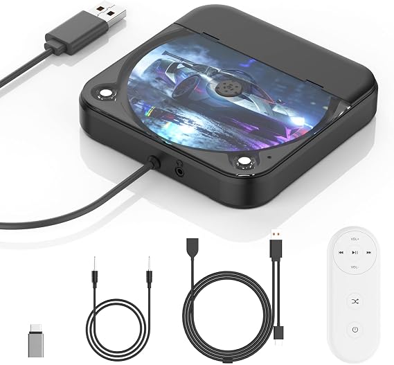 CD Player for Car,MONODEAL External Portable Car CD Players with AUX Cable & Remote Control,Universal USB CD Player for Vehicle,Laptop,TV,Computer,for Android 4.4 and Above Navigation