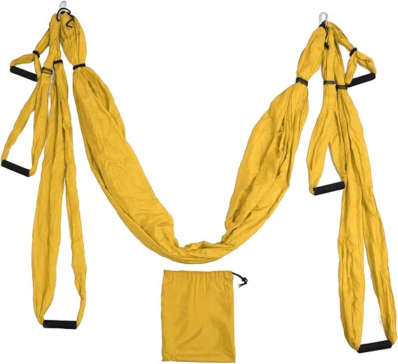 Aerial Yoga Swing Set Yoga Swing Hammock Kit Polyester Cotton Yoga Swing with 600lb Capacity Includes Carrying Bag for Indoor and Outdoor Use (Yellow)