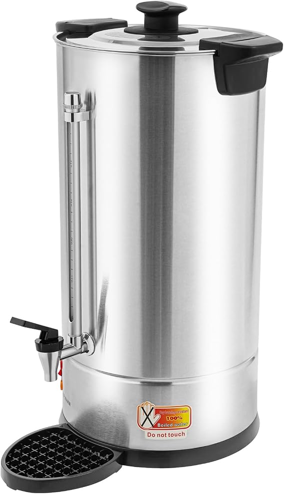 25L Commercial Coffee Maker,Wedding Buffet Drink Urn,Large Capacity Hot Tea Dispenser,Stainless Steel Hot Water Urn with Water Level Meter (Silver)