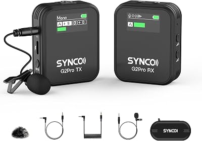 SYNCO Wireless Lavalier Microphone, G2A1 MAX 2.4G TXRX 8GB Onboard Recording 24H Audio Backup 656FT 8H for Online Class Vlog Stream YouTube for DSLR Phone Laptop