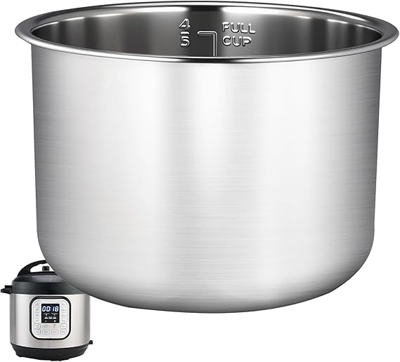 Upgraded Stainless Steel Inner Pot for Instant Pot 6 QT, Replacement Pot for Instant Pot 6 Quart, 304[18/8] stainless steel thickened design, 0 Coating, Non-Toxic (No Teflon).