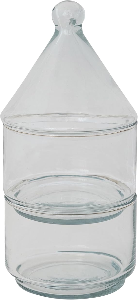 Bloomingville 2-Piece Hand-Blown Glass Stackable Jars with Lids, Clear