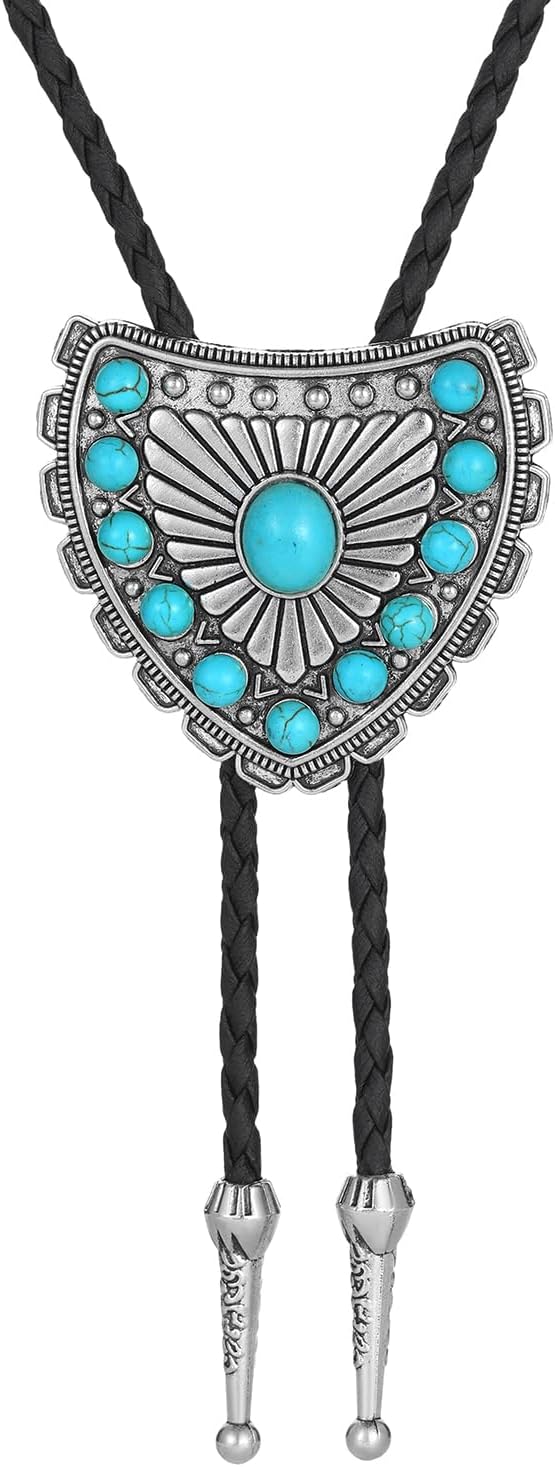 Joxevyia Bolo Tie with Natural Stone for Men Vintage Handmade Cowboy Bolo Ties Cowhide Rope Buckle Clasp Necktie for Women