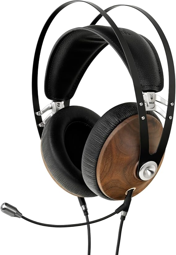 MEZE AUDIO | 99 Classics Walnut Silver & Boom Mic Headset | Wired Over-Ear Headphones with Boom Microphone and Self Adjustable Headband | Closed-Back Headset for Gaming | Remote Work | Audiophiles