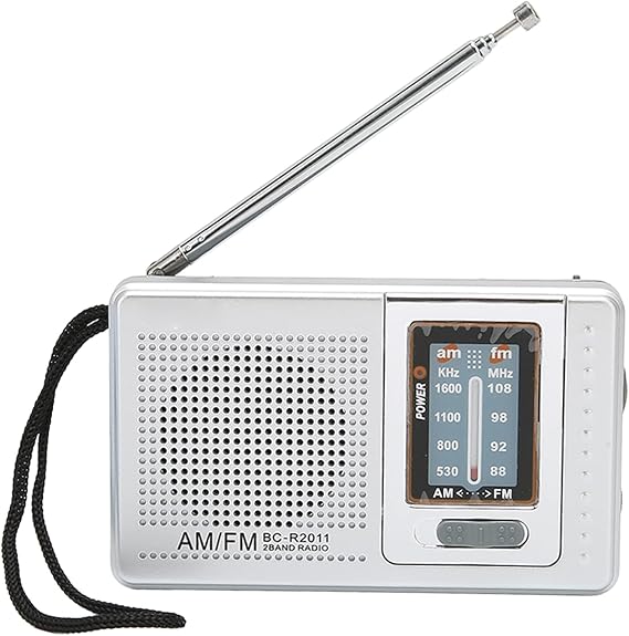 Mini Radio, Pocket AM FM Stereo Radio, Portable Digital Tuning Transistor Radio Walkman Radio with 5W Speaker for Outdoor Home Silver Gray
