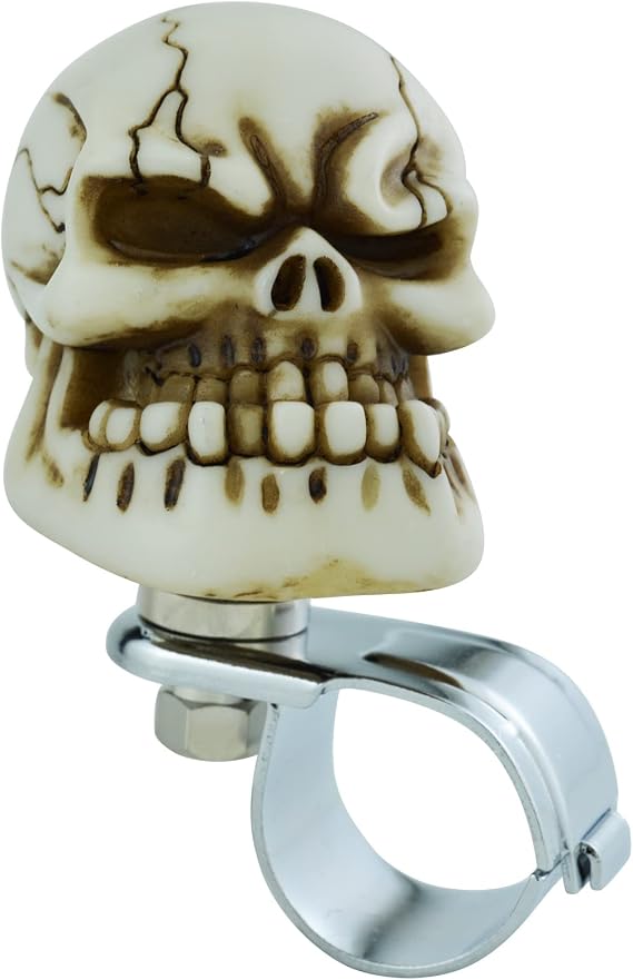 Steering Wheel Spinner Knob Skull Truck Car Suicide Knob for Most Manual Automatic Lawnmowers (Beige)