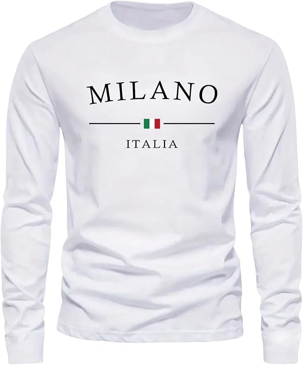 SHENHE Men's Casual Tops Italian Flag Print Milano Graphic Tee Shirts