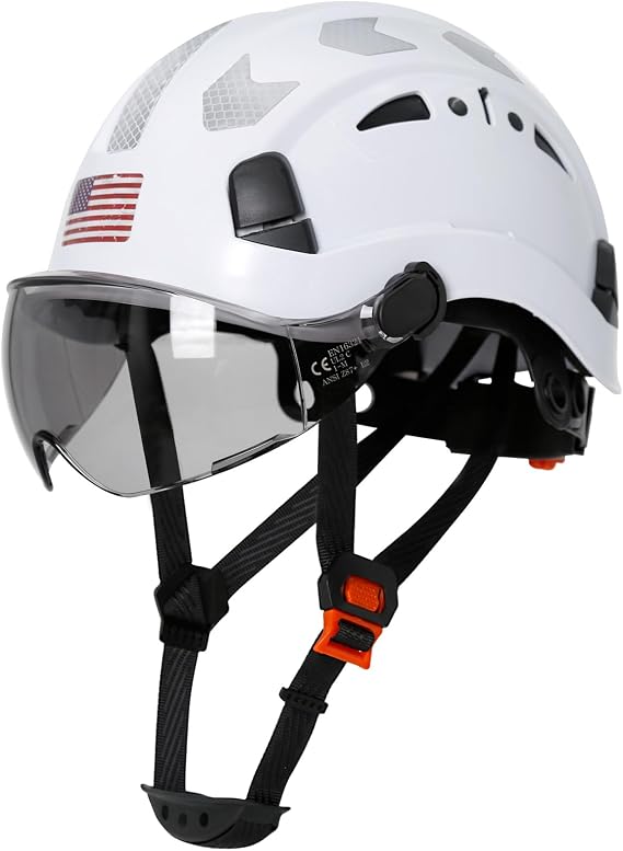 AOLAMEGS Construction Safety Hard Hat - ANSI Z89.1 Type OSHA Approved Safety Helmets with Chin Straps Lightweight Reflective Vented ABS Hard Hats For Men Women Industrial Workwear 6-point Suspension