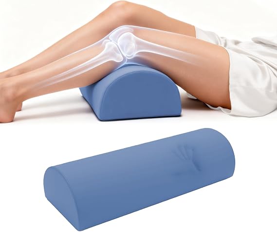 Knee Pillow for Back Sleeping - Half Moon Bolster Pillow for Legs - Cooling Under Knee Pillow for Sleeping on Back, Leg Support, Foot Elevation (Misty Blue)