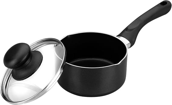 IBILI Indubasic Saucepan with Spout and Lid, Aluminium, Black/Transparent, 12 x 12 x 5 cm