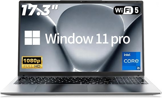 NIAKUN Laptop, Window 11 Pro Laptop Computer 2026, 17.3 Inch Lap Top, 16GB RAM 512GB SSD PC, Core i5-7Y57 Processor, FHD Display, WIFI5, BT5.0, Office 365, for Business, School, Work, Student, Gray