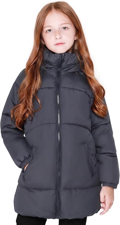 SOLOCOTE Girls Winter Coats Heavyweight Warm Puffer Jackets for Kids | Water-Resistant, Fleece Lining, Chin Guard, Resin Zipper, 3 Pockets, 100% Polyester, Mid-Length