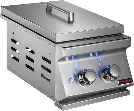 WHISTLER Double Side Burner with Lid for Outdoor Kitchen,BBQ Island Built-In Side Burner,1,2000 Btus,LP/NG Interchangeable