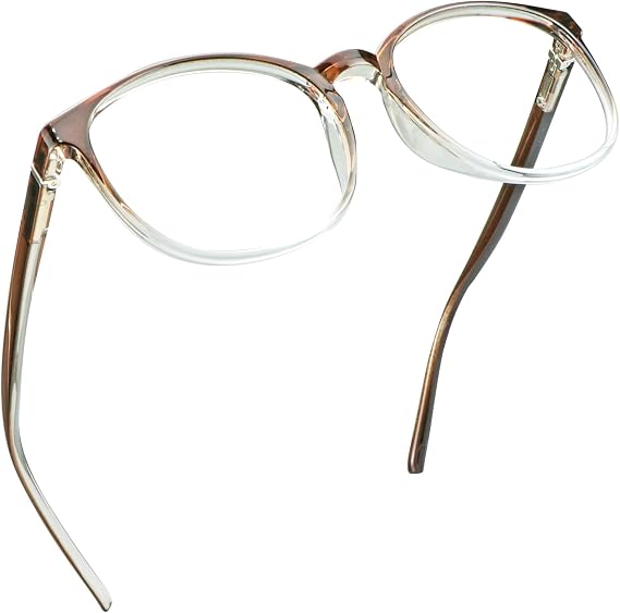 LifeArt Round Blue Light Blocking Glasses, Computer Glasses, Gaming Glasses, TV Glasses for Women Men (Clear Brown, 0.50 Magnification)
