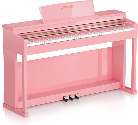 Upgraded UMP-100 88 Key Weighted Keyboard Piano with Furniture Stand|Power Adapter|Triple Pedal & MIDI Connecting - Full Size Digital Electric Piano for Beginners & Pros,Pink