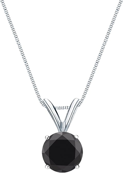 1/4 to 2 Carat Black Diamond Round Solitaire Pendant Necklace in 14k Gold with 18 Inch Chain Spring Ring 4-Prong Set cttw by Diamond Wish
