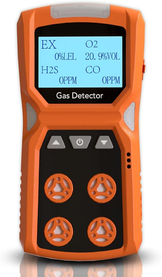 X-4 Gas Detector 4-in-1, Portable Multi-Gas Monitor for CO, H2S, O2, LEL, Industrial Safety Device with Large LCD, Audible & Visual Alarms, Durable & Rechargeable for Workplace Protection