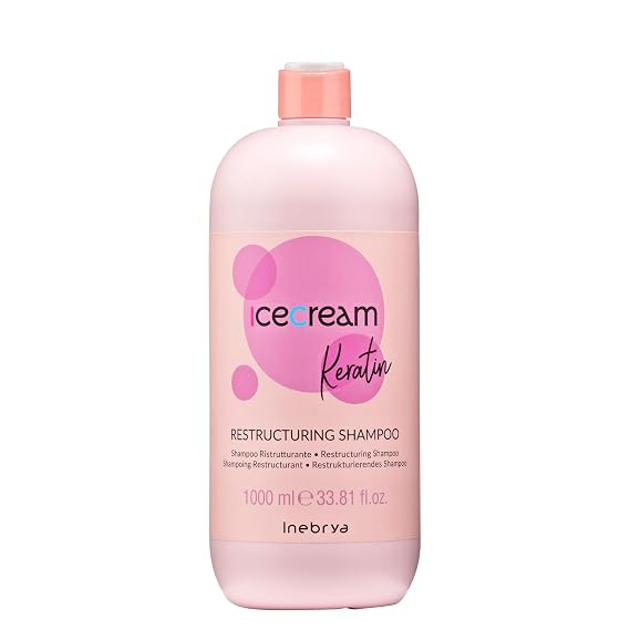 Inebrya Ice Cream Keratin Restructuring and Moisturizing Shampoo. Ideal for Dry and Damaged Hair. (33.8 oz.)