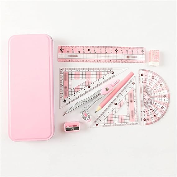 Maths Geometry Set Compasses, Maths Set Geometry Set,Maths Protractor Set, Geometry Set Geometry Kit 8 Piece Math Tool Kit with Compasses Protractor Pencil Eraser Sharpener Triangle 6in Ruler Storage