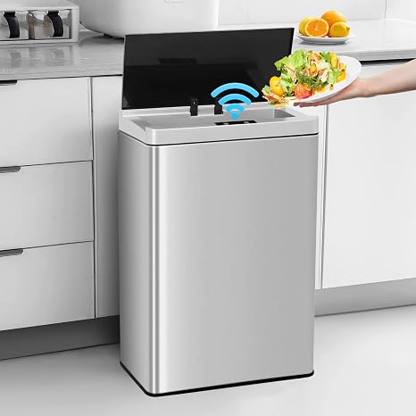 BLKMTY 13 Gallon Stainless Steel Trash Can with Lid, Silver, 50L