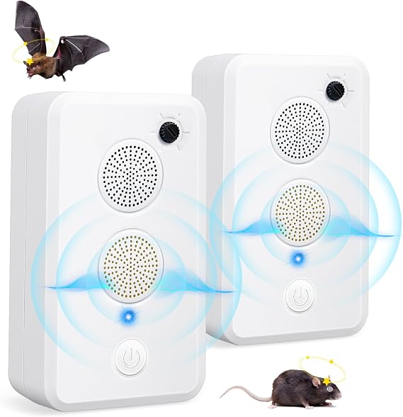 2 Pack Ultrasonic Bat Repellent Devices for Attic Porch House,Bat Deterrent Devices Keep Away Bats,Rechargeable Bats Repellents Ultrasonic Indoor Outdoor,Friendly to Human and Pet