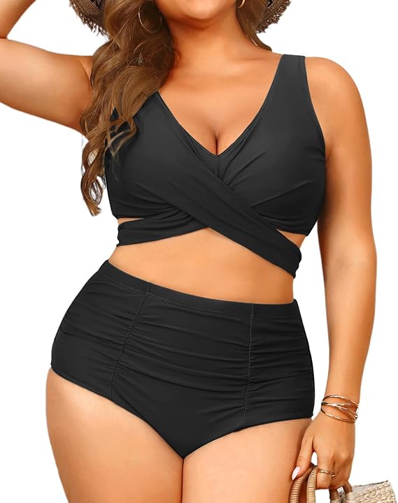 Women Plus Size High Waisted Bikini - Two Piece Swimsuit Tummy Control Bathing Suit Wrap Tie Back 2025 Swimwear