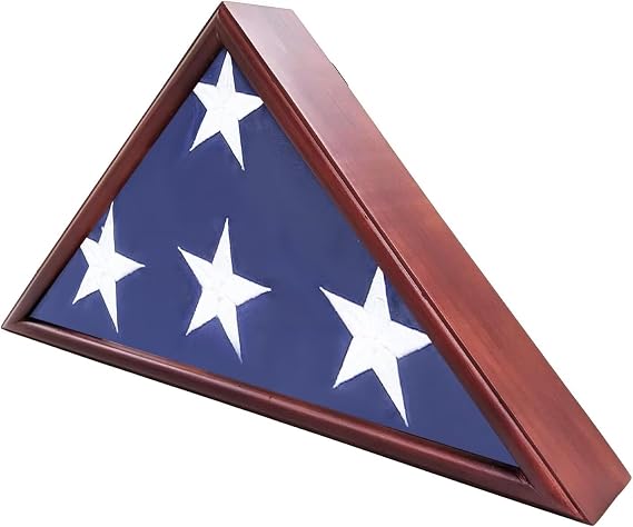 Burial Flag Display Case Fits 5'x9.5' Flag Solid Wood Memorial Flag Shadow Box for Military American Veteran Burial Flag,Triangle Holder Display for Table or Wall Mounted