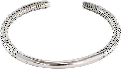 Mens Solid Sterling Silver Bangle Bracelet - Adjustable Size Silver Bracelet for Men