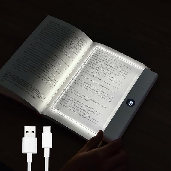 Book Light, 3 Color Adjustable LED Flat Reading Light, Rechargeable Clear Panel Plate Lamp with Timer & Memory Function, Bedside Lamp Book Lovers Gifts for Boys and Girls Women Man (White)