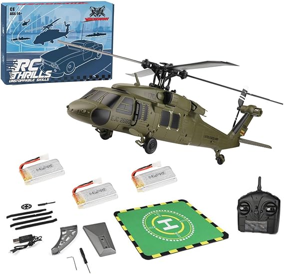 WL K170 UH-60L RC Helicopter for Adults, 170 Size 2.4G Remote Control Helicopter Military 4CH Flybarless 6-Axis Gyro RC Aircraft Outdoor Toy Gift -RTF, 3 Batteries