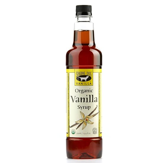 Singing Dog Vanilla Organic Vanilla Syrup, 25.4 fl oz - Extra Vanilla, No Refined Sugar, Vegan - Coffee, Tea, Cocktails, Italian Sodas, Baking