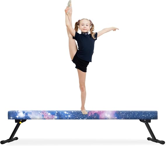 EL&ITWings 6ft Gymnastic Balance Beam,Adjustable High and Low Level Floor Beam - Highly Stable - Gym Practice Training Equipment for Kids Children Girls Home (Universe)