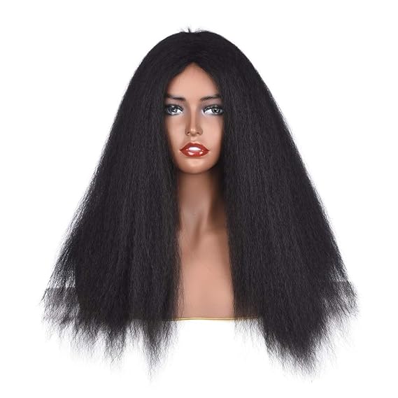MOONSHOW Long Yaki Straight Wig Kinky Straight Synthetic Wigs for Black Women Middle Part Wig Natural Looking for Women None Lace Yaki Straight Synthetic Wigs for Women Girl's Daily Party to Use (4#)