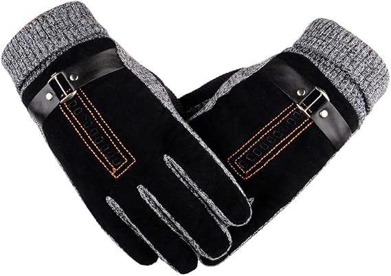 Men's Gloves, Winter Touchscreen Texting Driving Thick Suede Leather Gloves (Fleece Lining)