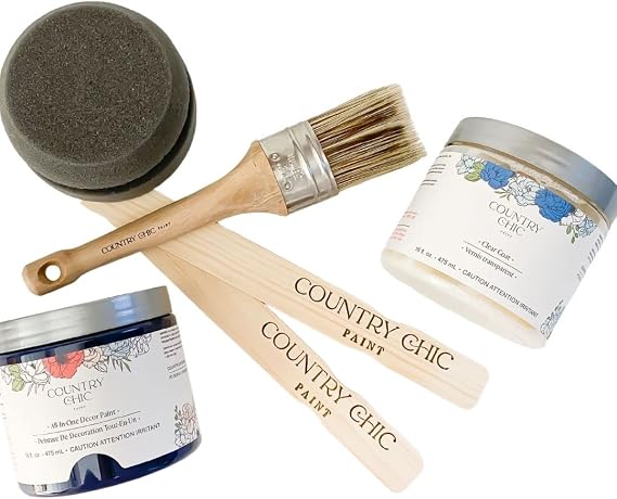 Country Chic Paint Furniture Painting Kit for Beginners Eco-Friendly DIY Chalk Style Furniture Paint, Paint Brush, Durable Clear Top Coat Bundle - Liquorice [Black] - pint (16 oz)