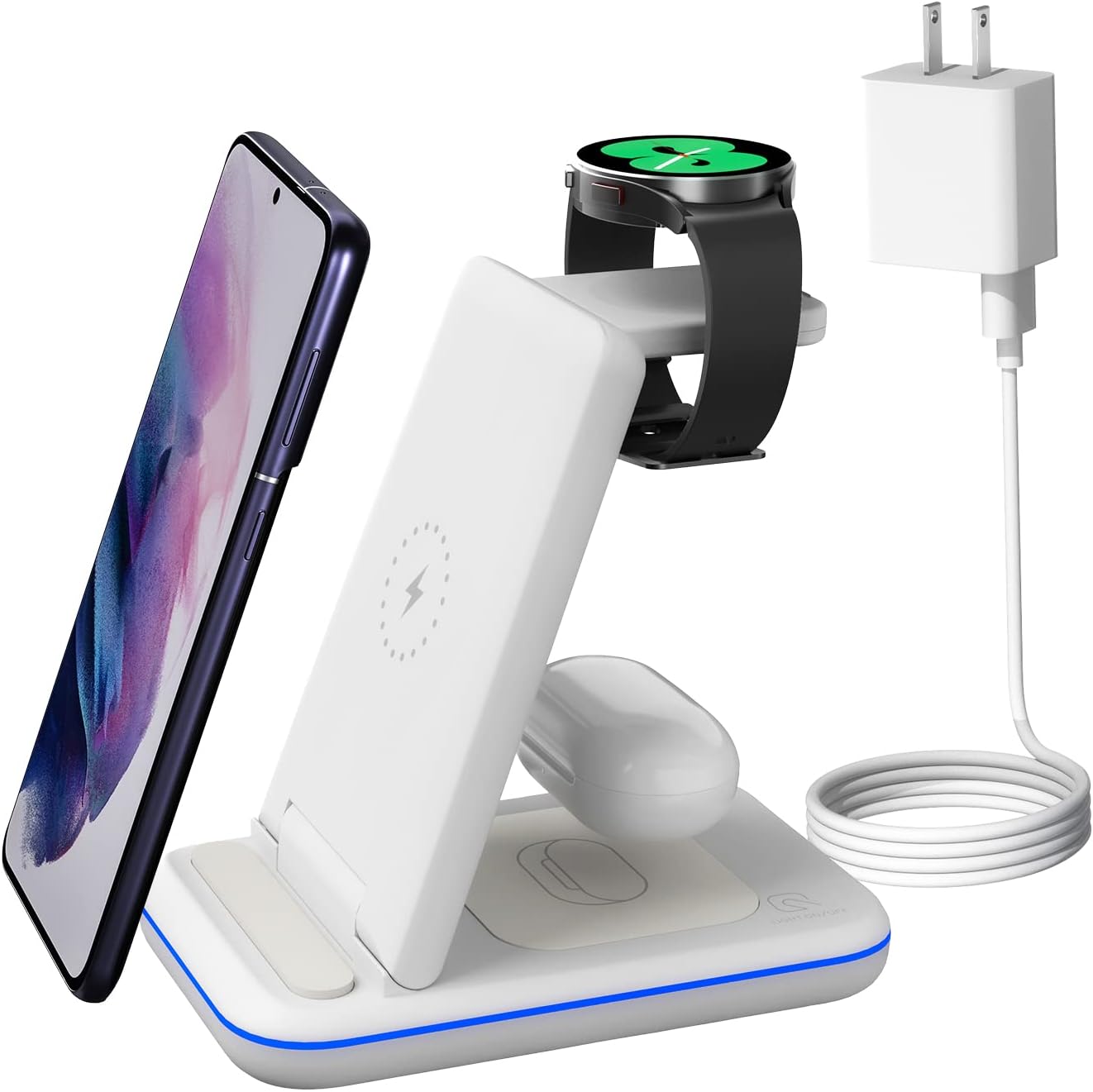 Wireless Charging Station for Samsung Galaxy PhoneWatchBuds, 3 in 1 Foldable Charging Stand for Samsung S25S24 S23S22S21S20Note20 Galaxy Watch765ClassicActive BudsLive with 18W Adapter